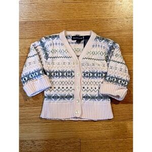 Ralph Lauren Fair Isle Cardigan Sweater Knit Pink Gray L/XL‎ Toddler Girl Preppy